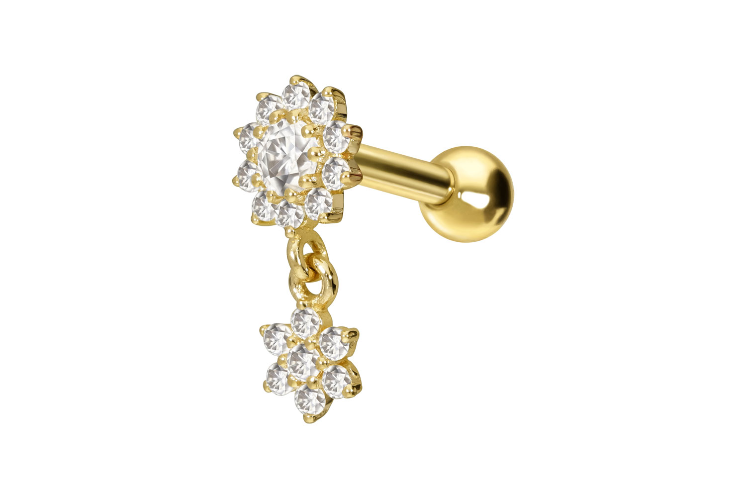 14/18 Karat Gold Ohrpiercing 2 MOISSANIT-BLUMEN